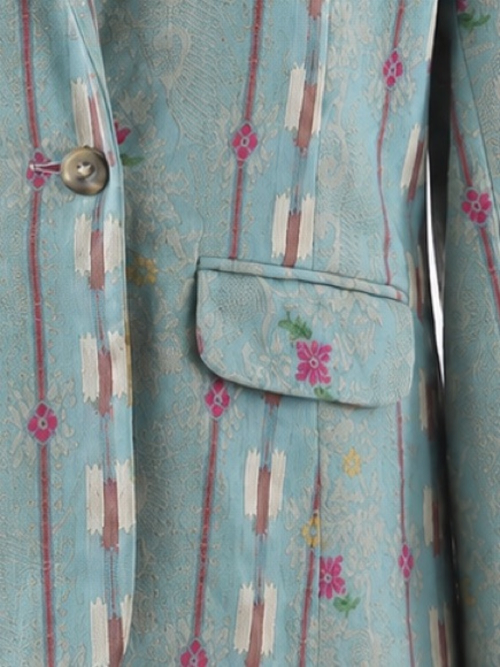 Vintage Sundance Turquoise embroidered Floral-Accented Stripe Blazer L - Picture 5 of 14